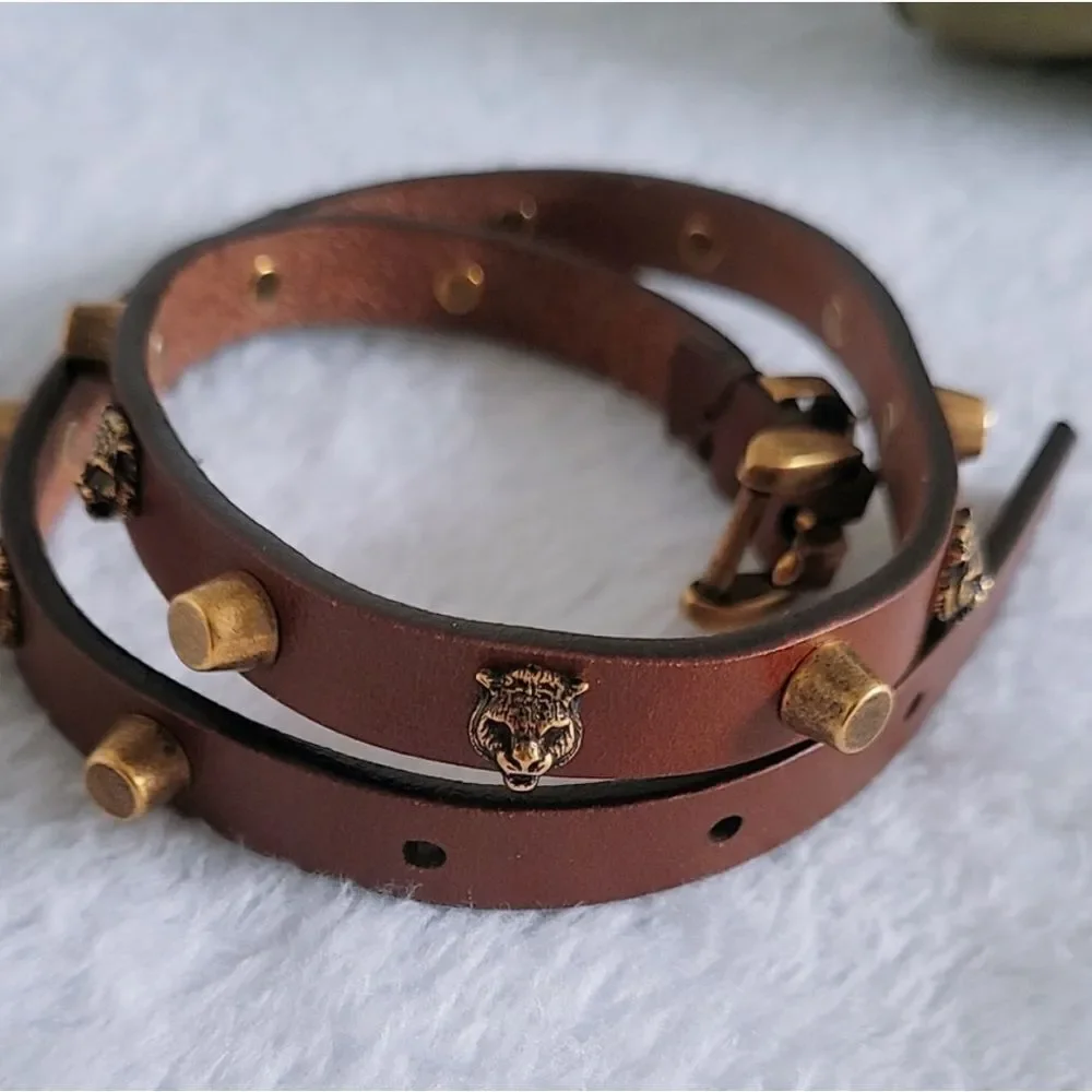 Brand new with box Gucci Feline Head Studded Double Wrap Bracelet - Picture 2 of 15